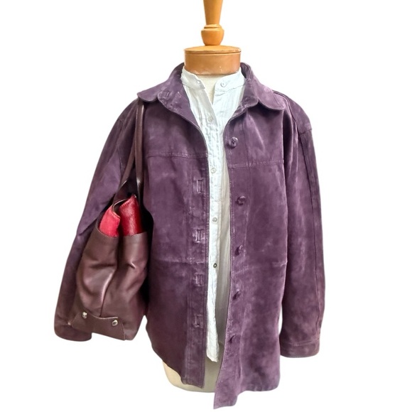 Savannah Suede Shirt Jacket Mauve Purple Leather Button Front Women’s M - Picture 3 of 8